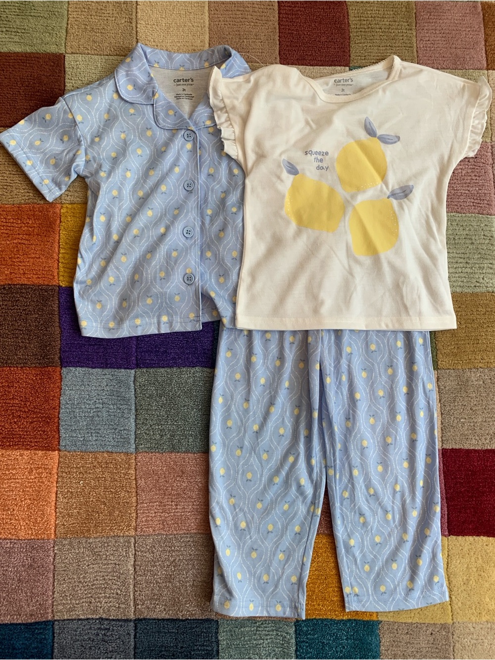 3T NWOT Carter’s 3-Piece Girls’ Lemon Pajama Set
